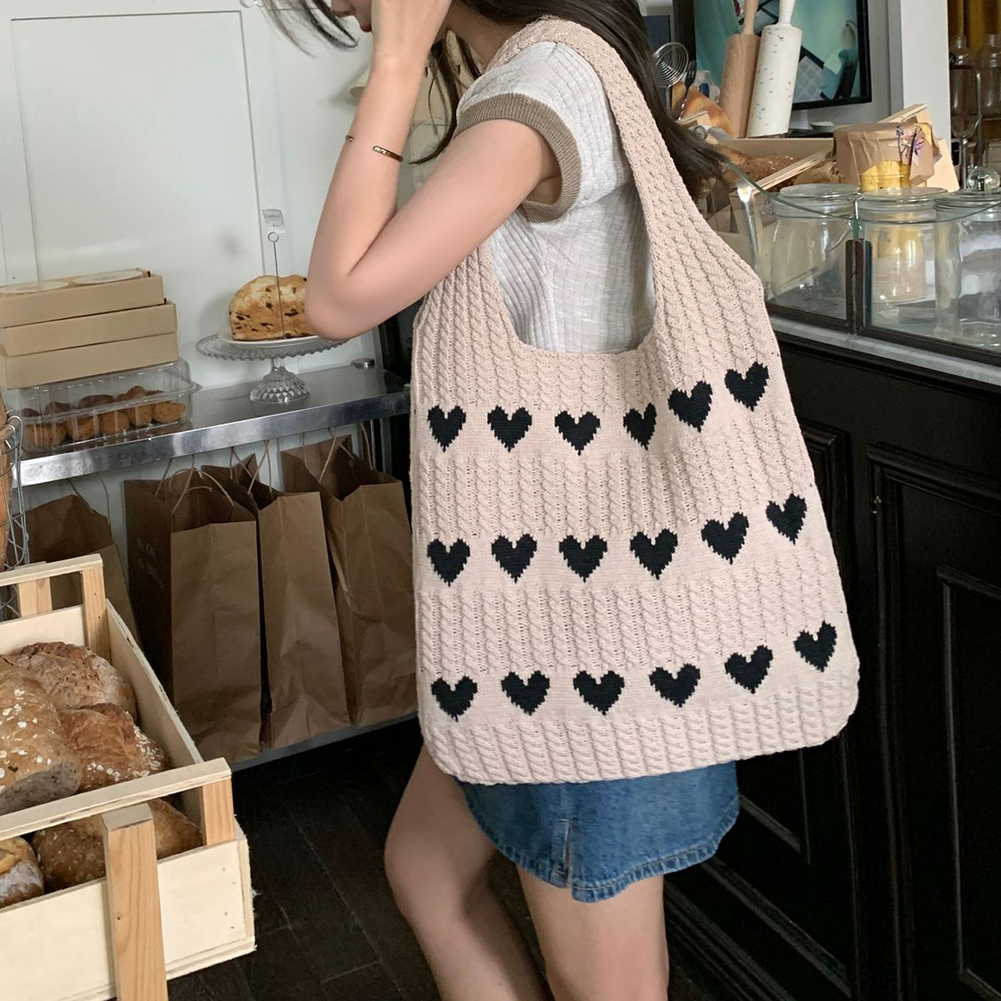 Women's Aesthetics Shoulder Bag Bow Pattern Crochet Underarm Bag Large Capacity Knitted Handbags Bag Casual Summer Beach Bag