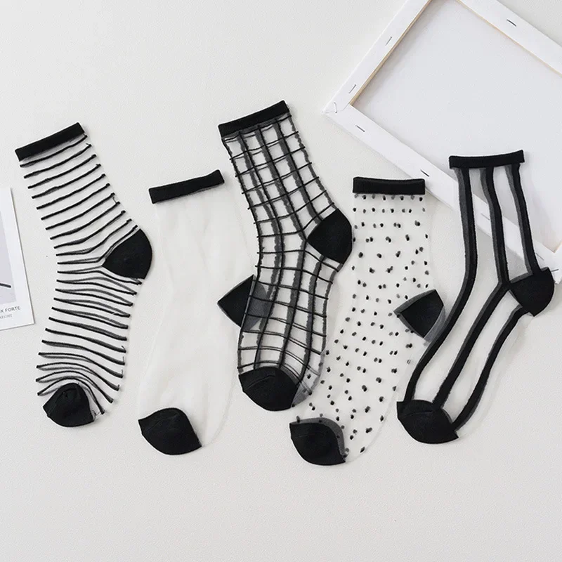 Sexy Lace Mesh Fishnet Socks Mixed Fiber Transparent Stretch Elasticity Ankle Net Yarn Thin Women Cool Socks 1pair=2pcs