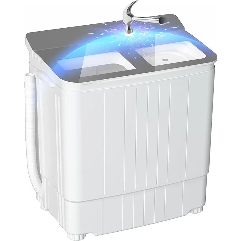 14.5 lb Mini Compact Washer Combo, Portable Washer with Spin Dryer, Compact Double Tub Washer, Gray