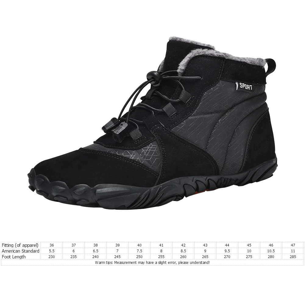 Winter Barefoot Boots Fur Lined Snow Boots Ankle Snow Shoes Non-Slip Cozy Women Men Waterproof Winter Sneakers for Winter