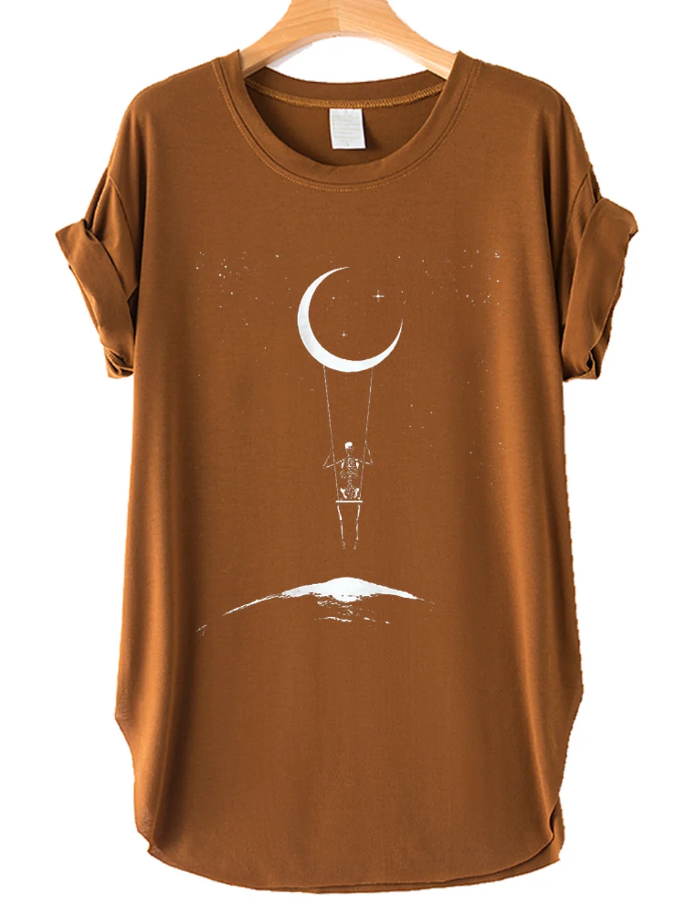 Seeyoushy Funny Skeletons In Space Print Women T shirt Short Sleeve Side Slit s Femme Vintage Tee Shirt Haruku Tops