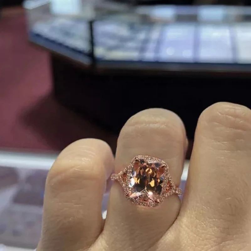 Huitan Romantic Rose Gold Color Engagement Rings for Women Simple Elegant Accessories Aesthetic Female Rings Trendy Jewelry Gift