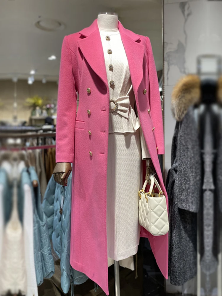 IEQJ High-end Design Double Breasted new Woolen Coat For Women Notched Neck Long Sleeve Vintage Overcoat 2023 New 2025 Clothing 3WQ8538