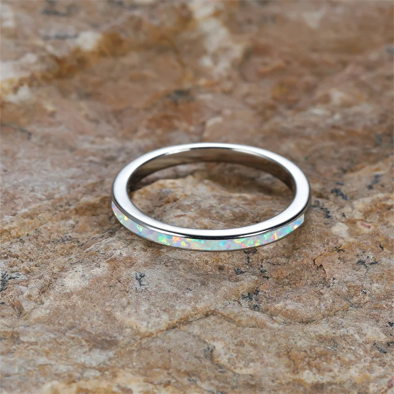 Stacking Thin Rings For Women Men Wedding Bands Blue new White Fire Opal Ring Minimalist 2025 Engagement Couple Ring Valentine Jewelry
