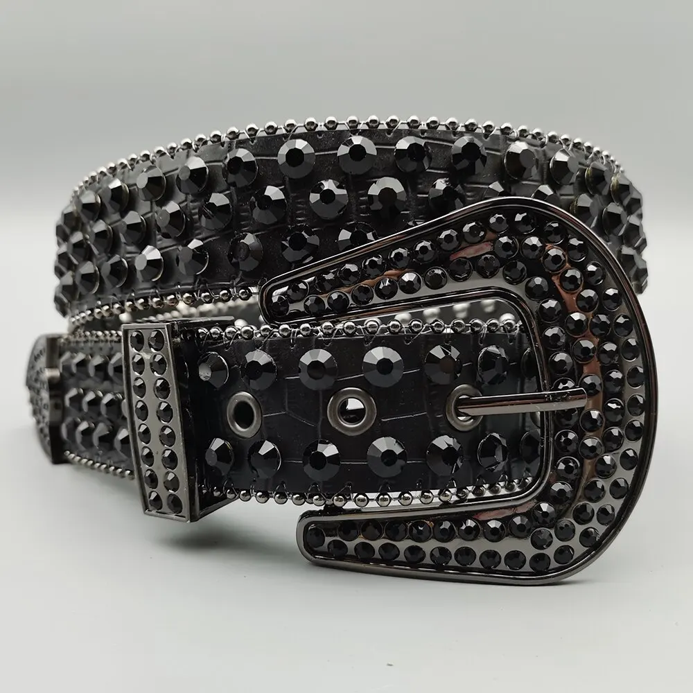 Women's Jeans Rhinestone Belt Y2K Belt Western Denim Shiny Rivet Design Pu Leather Artificial Diamond Belt Punk Rock Men's Belt