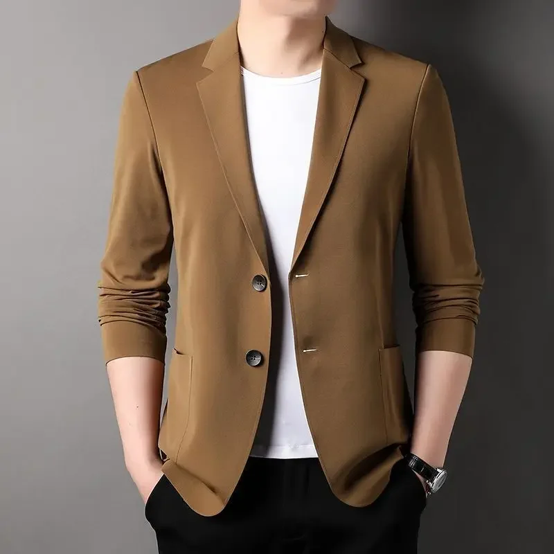 Casual Silky Men's Ice ddmysmile Suit Jacket M-4Xl Solid Color Lapel Long Sleeve Blazers Summer Spring 2024 Streetwear Leisure Thin Coats Smile