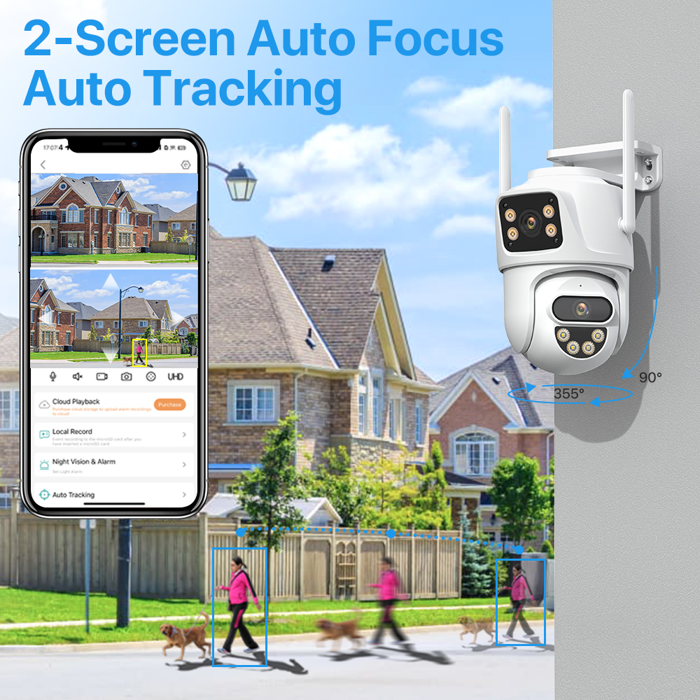 PTZ Camera WiFi 4K 9MP HD Outdoor IP Camera Dual Lens Dual Screen Video Surveillance CCTV Camera Human Detect Support Alexa