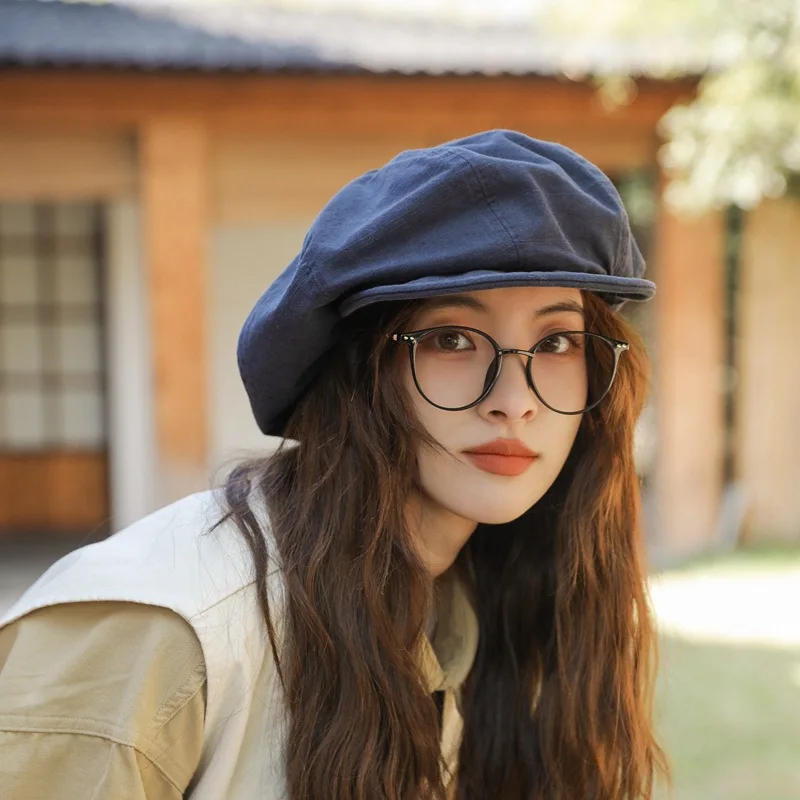 Y2K Cloud Beret Big Head 2025 Circumference Women Splicing Octagonal Berets Niche Painter Hats British Style Small new Face Gorros