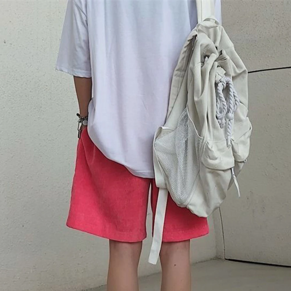 Summer New Corduroy Pink Shorts Men's Trend New Streetwear Loose Elastic Waist Short Trousers Casual Pants LGBT Men's Clothing