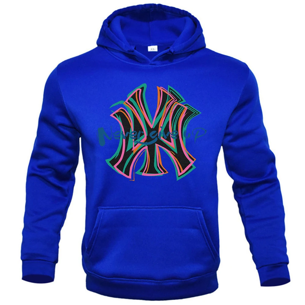 'Never give up' letter print new 2023 men's casual loose hoodie pocket new drawstring 2025 hoodie men's fleece hoodie pullover
