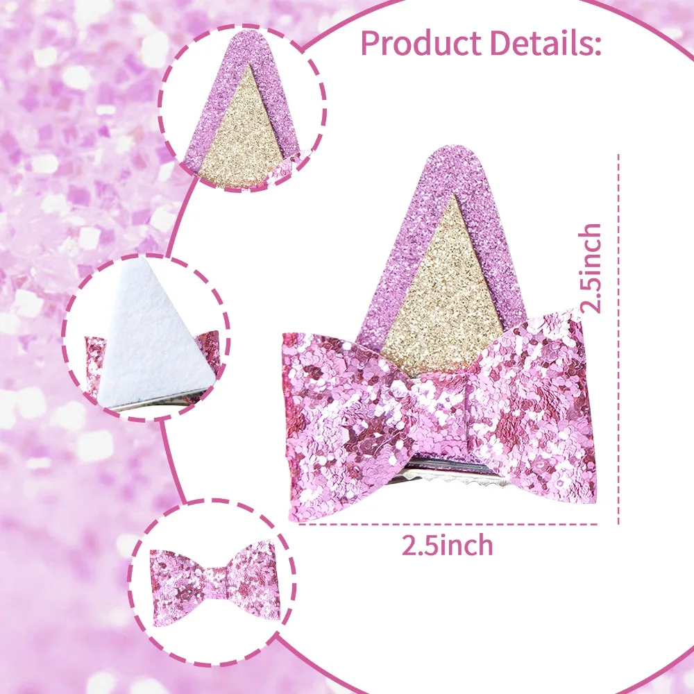 2Pcs Dog Ears Hair Bow Clips Toddler Kids Cute Glitter Hairpins Children Costume Accessories Girls Bows Hairpin Halloween Party