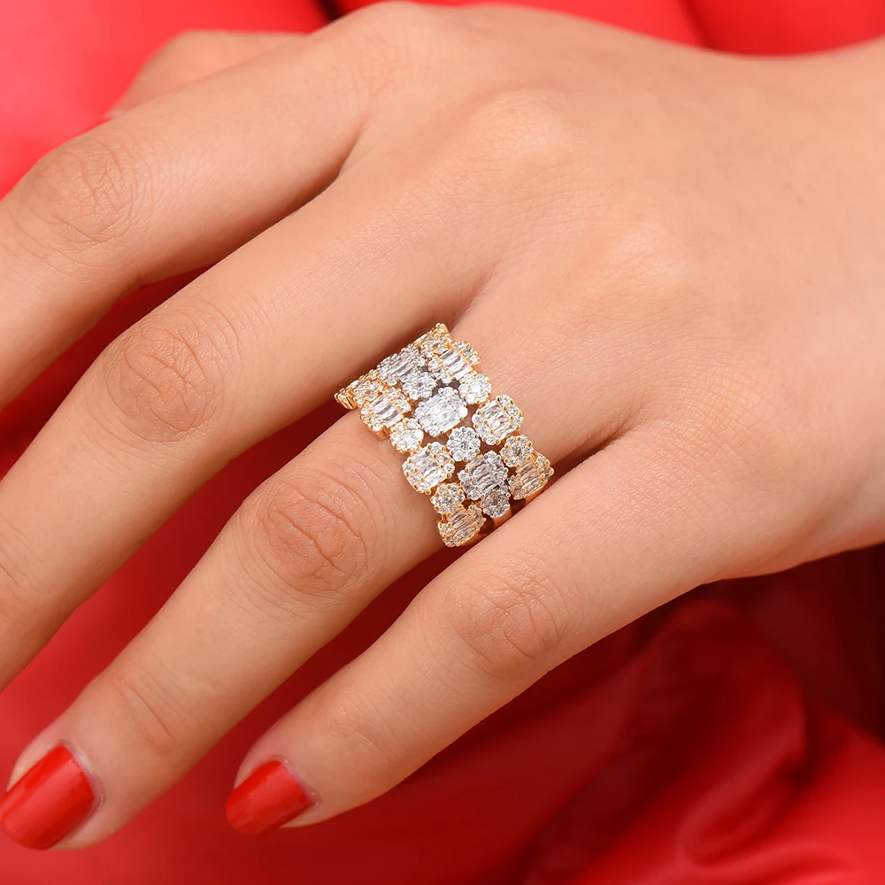 GODKI Luxury 3 Rows In 1 Bold Statement Rings with Baguette Zirconia Stone 2023 Women Engagement Party Jewelry High Quality