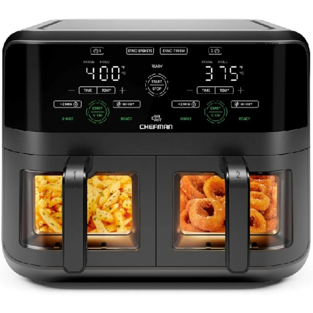 CHEFMAN 6 Quart Dual Basket Air Fryer Oven with Easy View Windows, Sync Finish, Hi-Fry