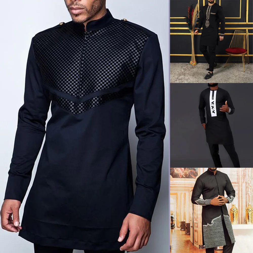 Dashiki T-shirt Men's Summer and Autumn Round Neck Long Sleeve Print African Ethnic Style Casual Men's Suit M-4XL