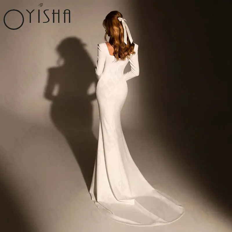 OYISHA Square Collar Mermaid Wedding Dresses Simple Full Sleeves 2025 Satin Bridal new Gowns For Woman Exquisite Sexy Vestido De Mariages