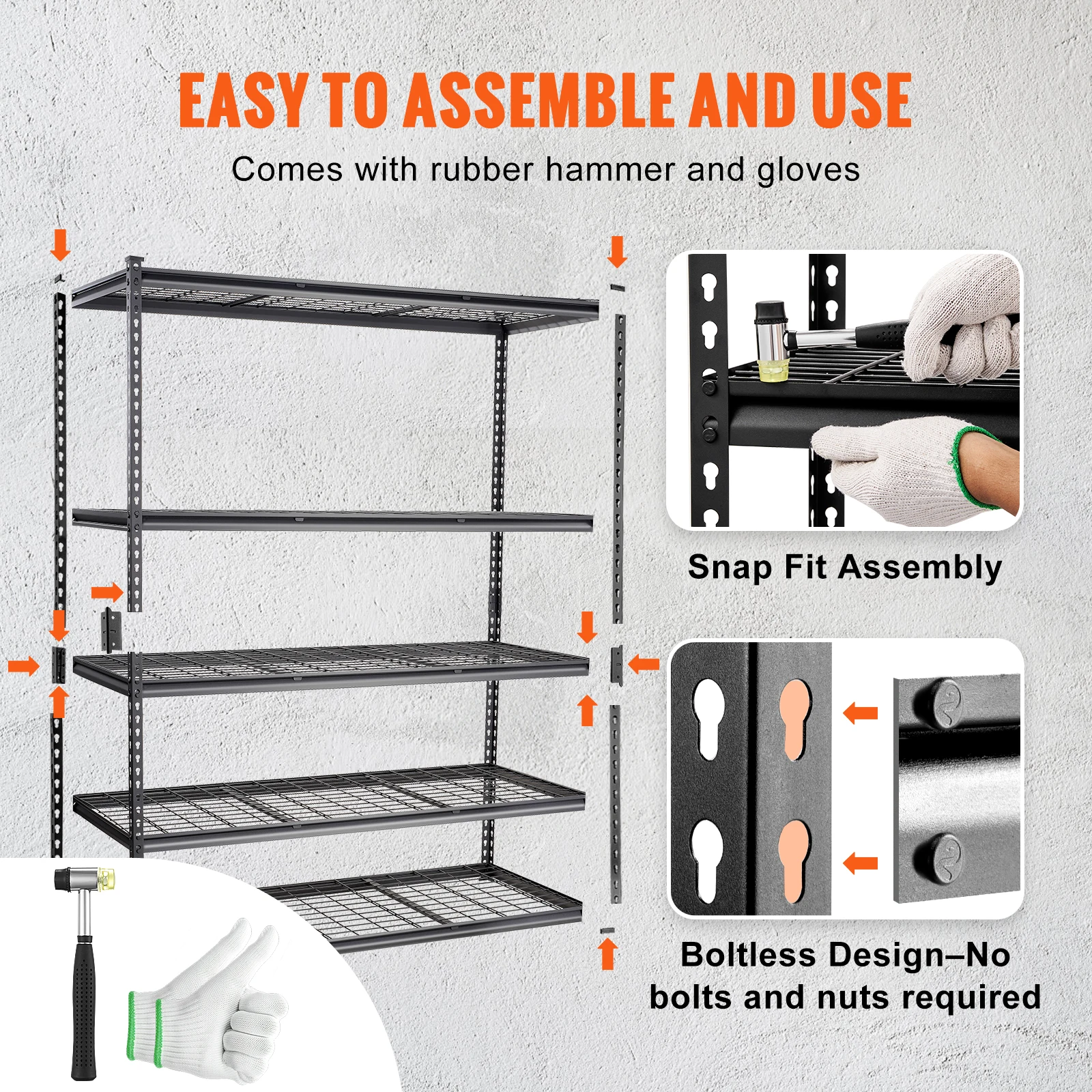 VEVOR 5-Tier Adjustable 2000 lbs Storage Shelving Unit Heavy Duty Garage Shelves Organizer Wire Rack for Kitchen Pantry Basement