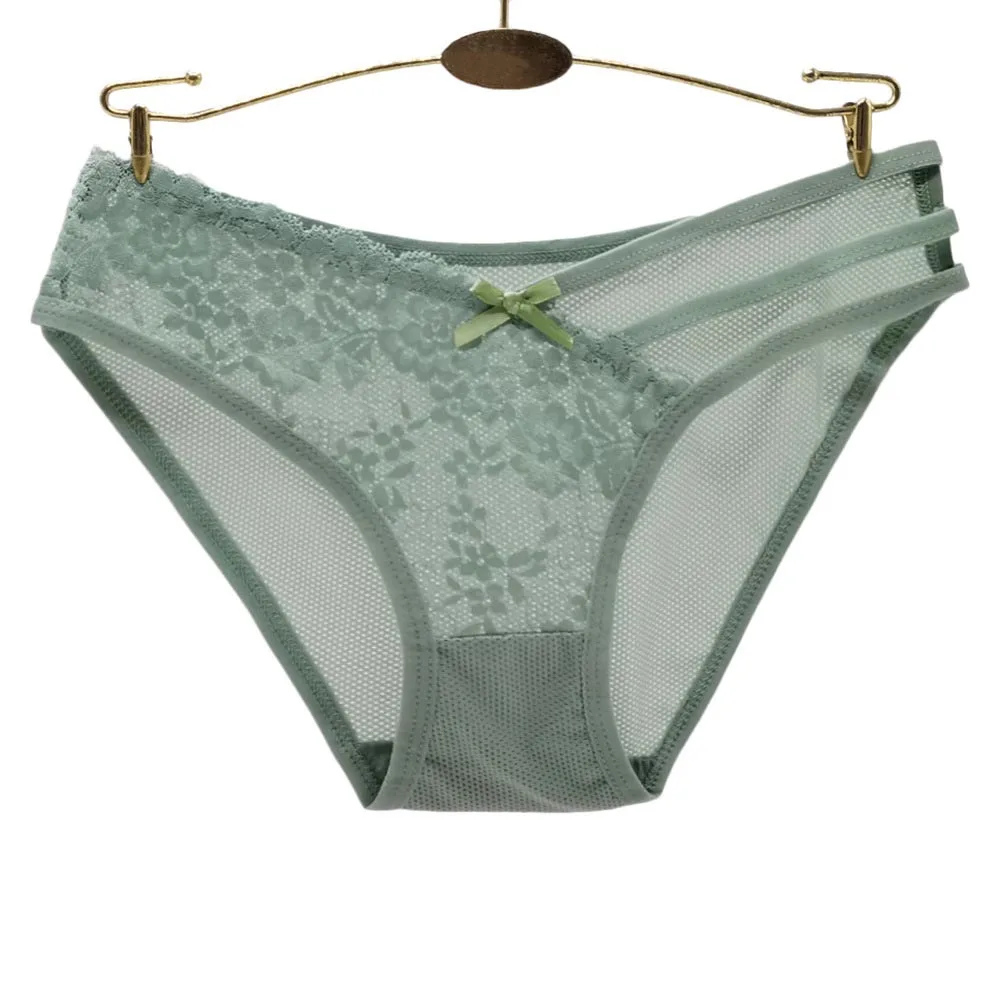 Mooame new 5 pcs/lot Hollow Out New Arrival Solid Color Ladies Briefs Transparent Lace 2025 Underwear Lingerie Women's Panties