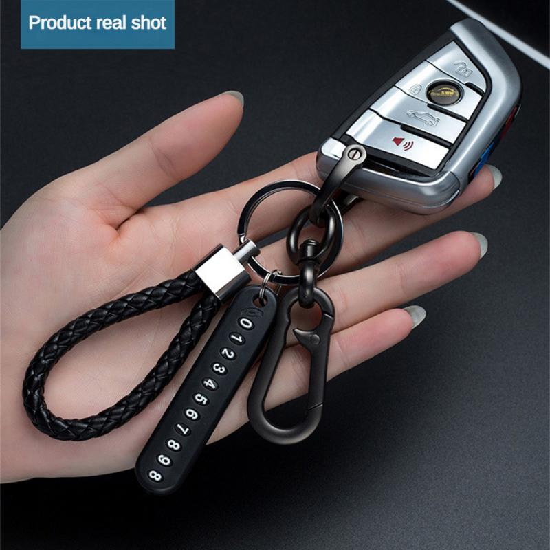 Key Ring Phone Number Card Metal Anti lost Useful Car Accessories loss Keychain Weave Rope Braided Keyring 5