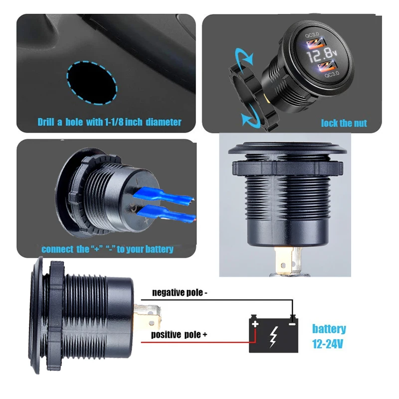 QC 3.0 voltmeter 12v car usb charger socket Outlet Adapter for 12V 24V Car Truck Motorcycle accessories