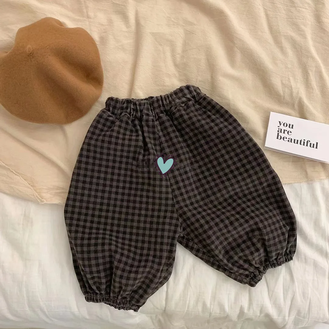 Autumn 2023 Baby New Loose Corduroy Trousers Boys Girls Plaid Pants Infant Toddler Casual Jogger Pants Baby Mosquito Proof Pants smile