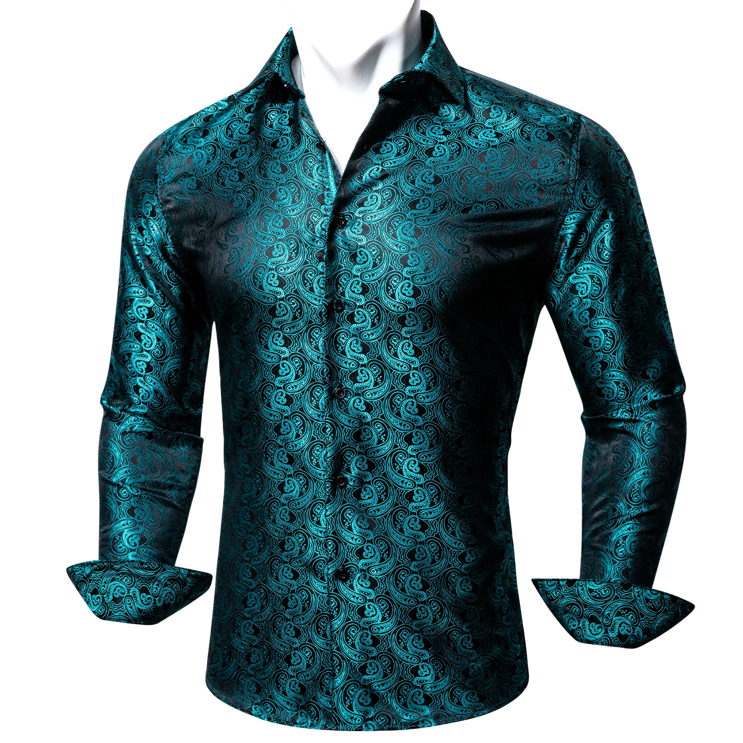 Designer Shirts for Men Silk Blue new 2025 Green Teal Beige Purple Red Gold Yellow Paisley Flower Long Sleeve Regular Spring Autuman Tops