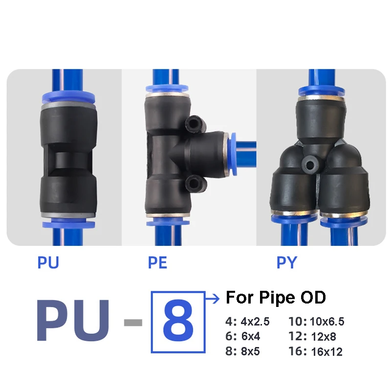 PU PV PY PE PM PZA PK SA Pneumatic Fittings Air Push Fittings Plastic Hose Quick Couplings 4mm 6mm 8mm 10mm 12mmPipe Connectors
