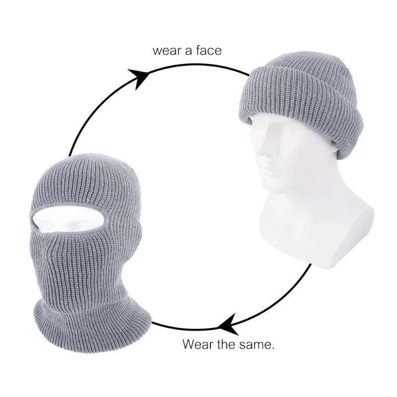 Winter Knitted Full Beanies Balaclava Hat Outdoors Men Women Sport Cycling Skiing Cap Black Warm Cold-proof Plush Knitted Masks