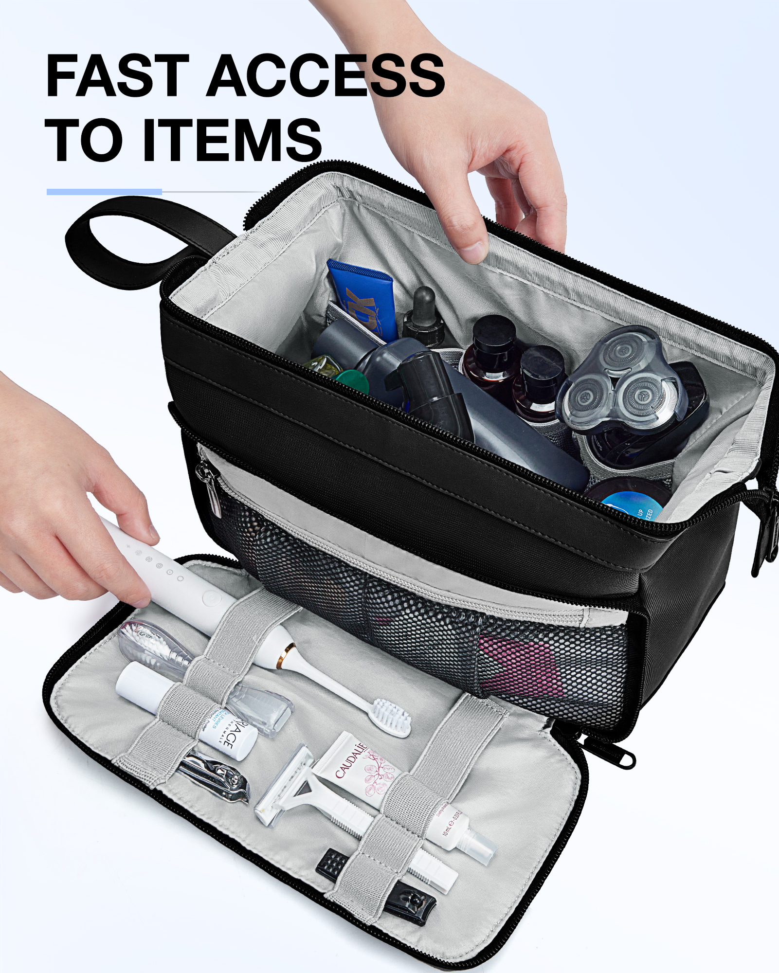 BAGSMART Toiletry Bag for Men Wide Opening Travel Water Resistant Shaving Hygiene Bag for Bathroom Shower Travel Essentials