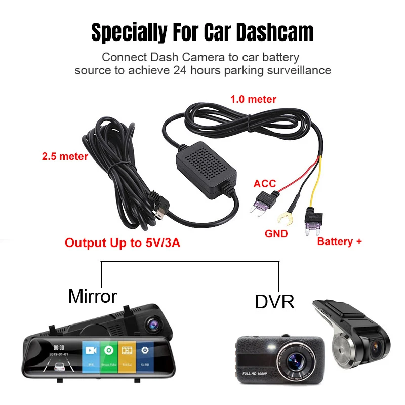 Dash Cam Hardwire Kit Buck Line For 24 Hours Parking Monitor Dashcam Cable Power Adapter for 70mai DVR Dash Camera 12V To 5V USB
