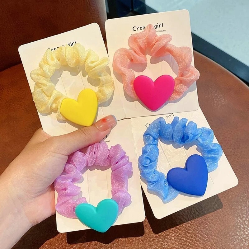 Solid 2025 Color Heart new Elastic Scrunchie Hair Ties Rubber Bands Women Girls Children Hair Scrunchies Holder Hair Accessories