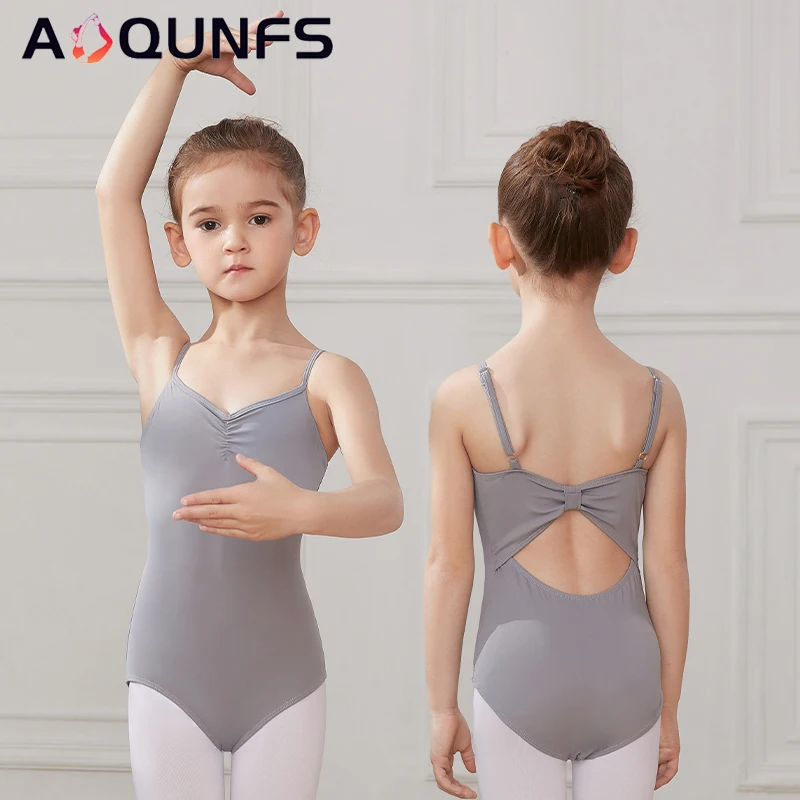 AOQUNFS Ballet new Leotard Girls Tutu Ballet Bodysuit For Children Bow Back 2025 Gymnastics Adjustable Strap Dance Costumes Ballerina