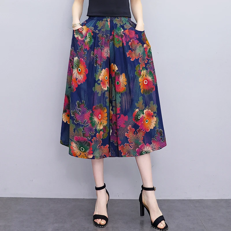 Middle Aged Women's High Waisted Trousers Summer 2023 New Loose Casual 2025 Elastic Waist Wide Leg new Pants Women Vintage Clothes
