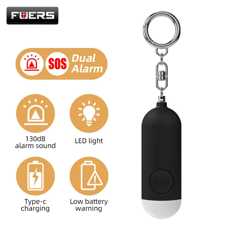 FUERS 130dB Self Defense Alarm with LED Light Rechargeable Women Kids Personal SOS Defense Safety Alarm Key Chain Emergency