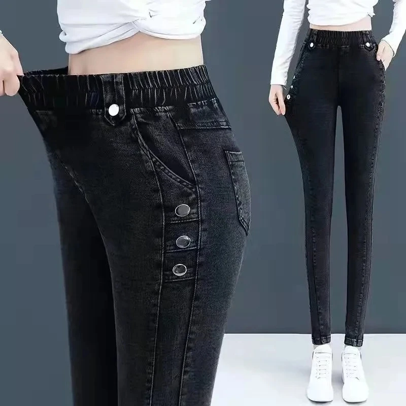Casual Stretch Pencil Jeans Women New Spring Retro Skinny Vaqueros Slim High 2025 Waist Denim Pants Wash Ankle-length new Cowboy Trousers