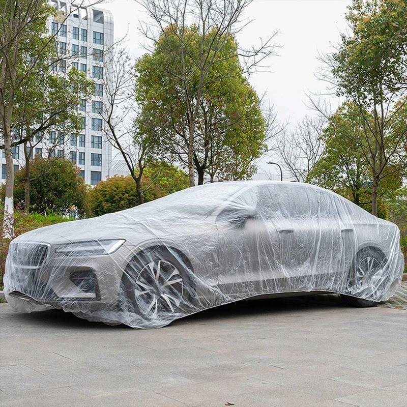 Disposable Transparent PE Car Cover with Elastic Band Universal Plastic Clear Car Protective Cover Shield for SUV Auto Car Cover