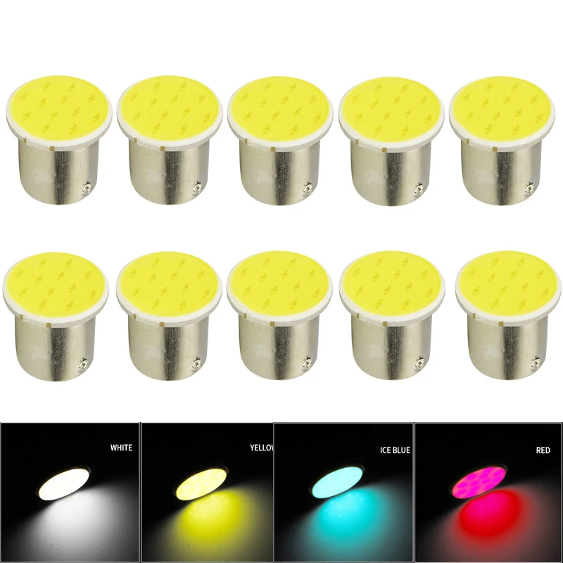10PCS Car LED Bulb P21W 1156 Ba15s 1157 Bay15d Turn Signal Light COB 12V 7000K White Auto Backup Reverse Parking Brake Lamps
