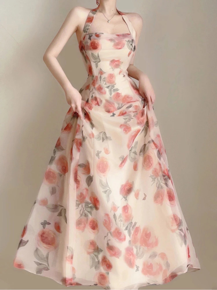 Exy Sling Backless Maxi Dresses for Women Elegant Sleeveless Robes Female Evening Party Vestidos Beach Vacation Clothing 240319