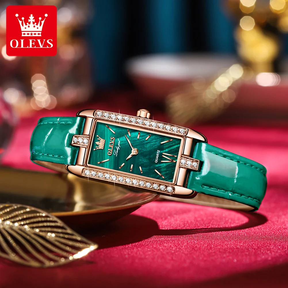 OLEVS Luxury Quartz Watch for Women New Diamond Square Waterproof Laidies Leather Wrist Watches Valentine's Day Gift for Female