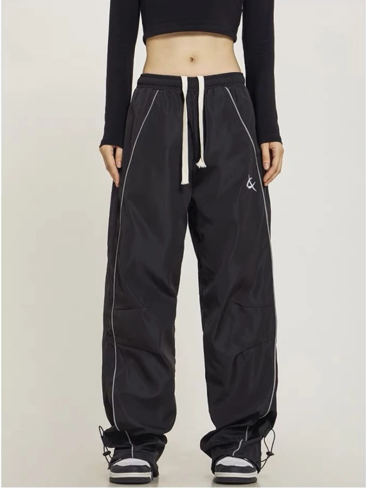 HOUZHOU Y2k Cargo Track Pants Women Harajuku Striped Baggy Green Joggers Casual Oversized Hip Hop Sweatpants Wide Kpop Fashion