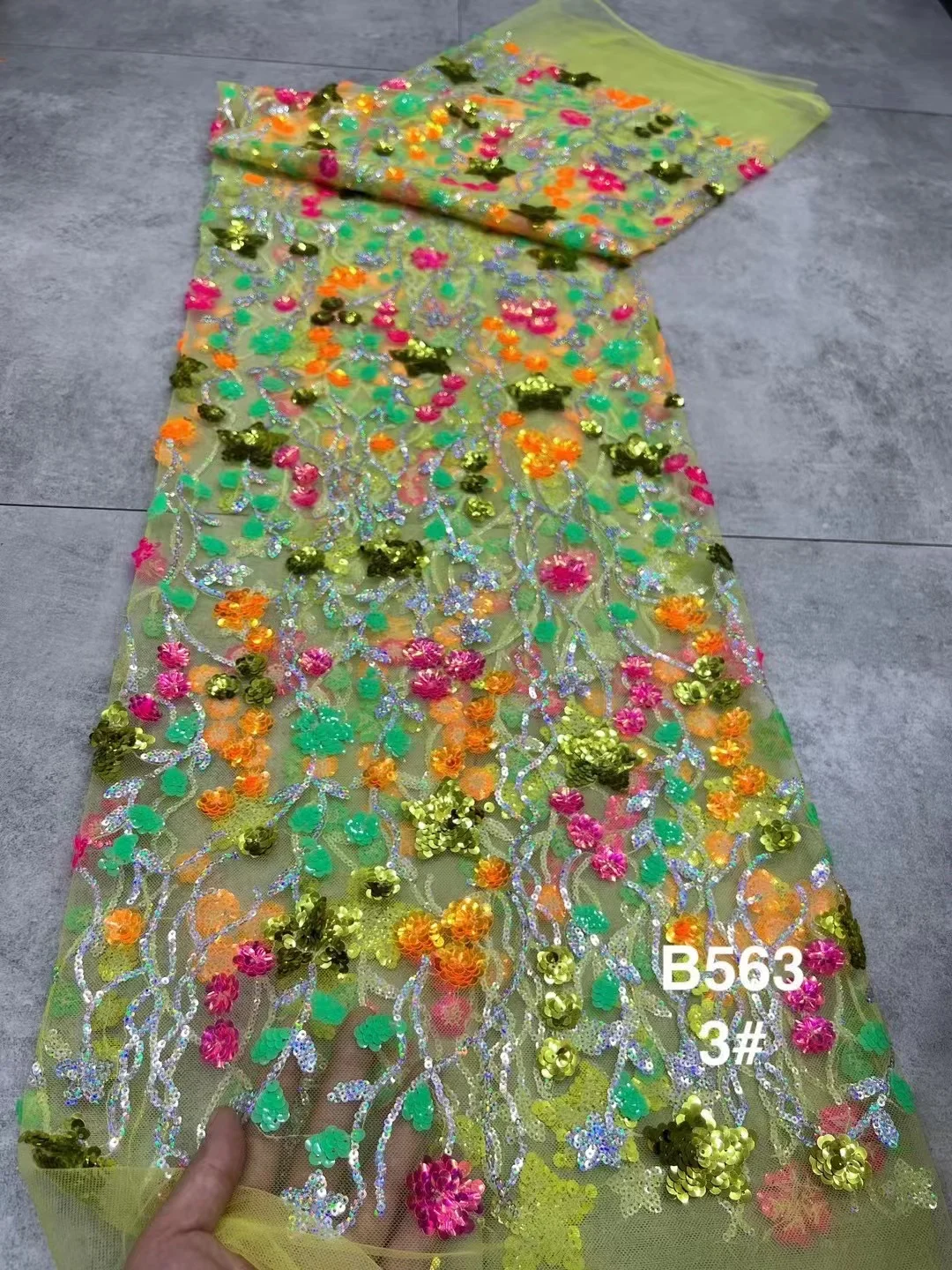 Latest African Lace Fabric High Quality 2023 Multicolor Sequins French 2025 Mesh Lace new Fabric Nigerian Lace Fabrics For Wedding Dress