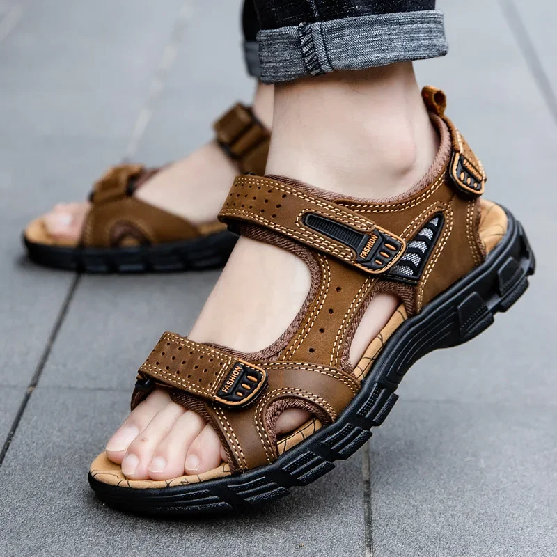 Brand Classic Mens Sandals Summer Genuine Leather Sandals Men Holidays Outdoor Casual Shoes Men Sandal Beach
