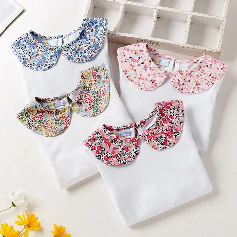 Casual Kids new Baby Girls T-shirt Spring Doll Collar Baby Girls Long Sleeve 2025 Solid Color T-shirt Children's Clothes 1-5Yrs
