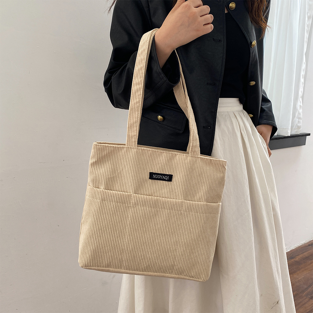 Corduroy Handbags for Women Shoulder Bags Female Soft Environmental Storage Reusable Girls Small and Large Shopper Totes Bag