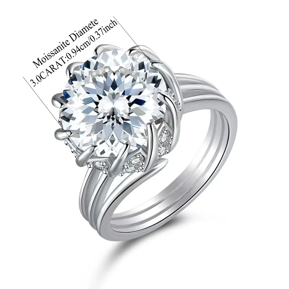 925 Sterling Silver 3 Carat Moissanite Faceted Ring for Women Girls Holiday Birthday Anniversary Gift Premium Niche Fashion