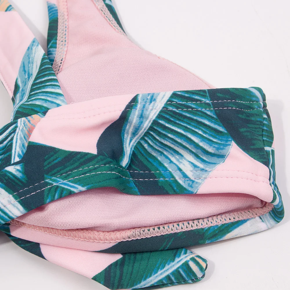 Leaf Print Bandage Girls Kids Swimwear Swimsuit 7-14 Years Falbala Children Bikini Set Summer Beach Baby Biquini Infantil