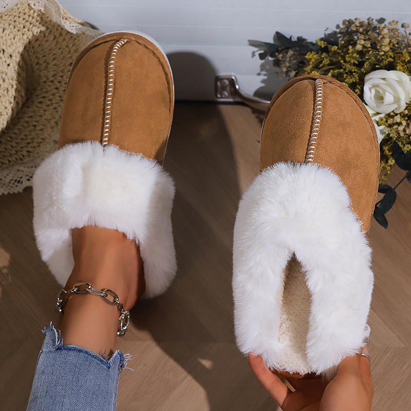 2025 new Winter 2023 Warm Fur Indoor Home Women Faux Suede Closed Toe Couple Slippers Woman Comfort Soft Sole House Shoes Slides 2c5d