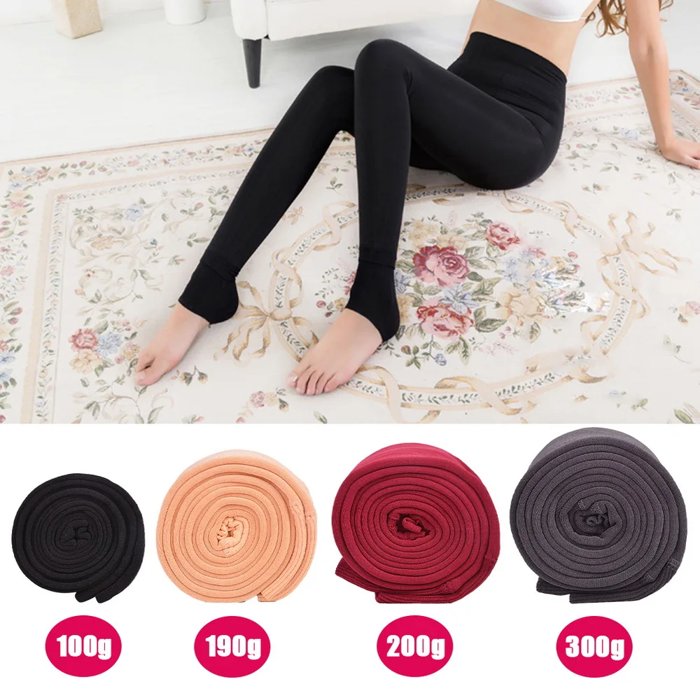 Colors Fleece Leggings Women High Waist Elastic Insulated Tights Slim Thicken Veet Sock Pants Winter Skinny Half Pantyhose