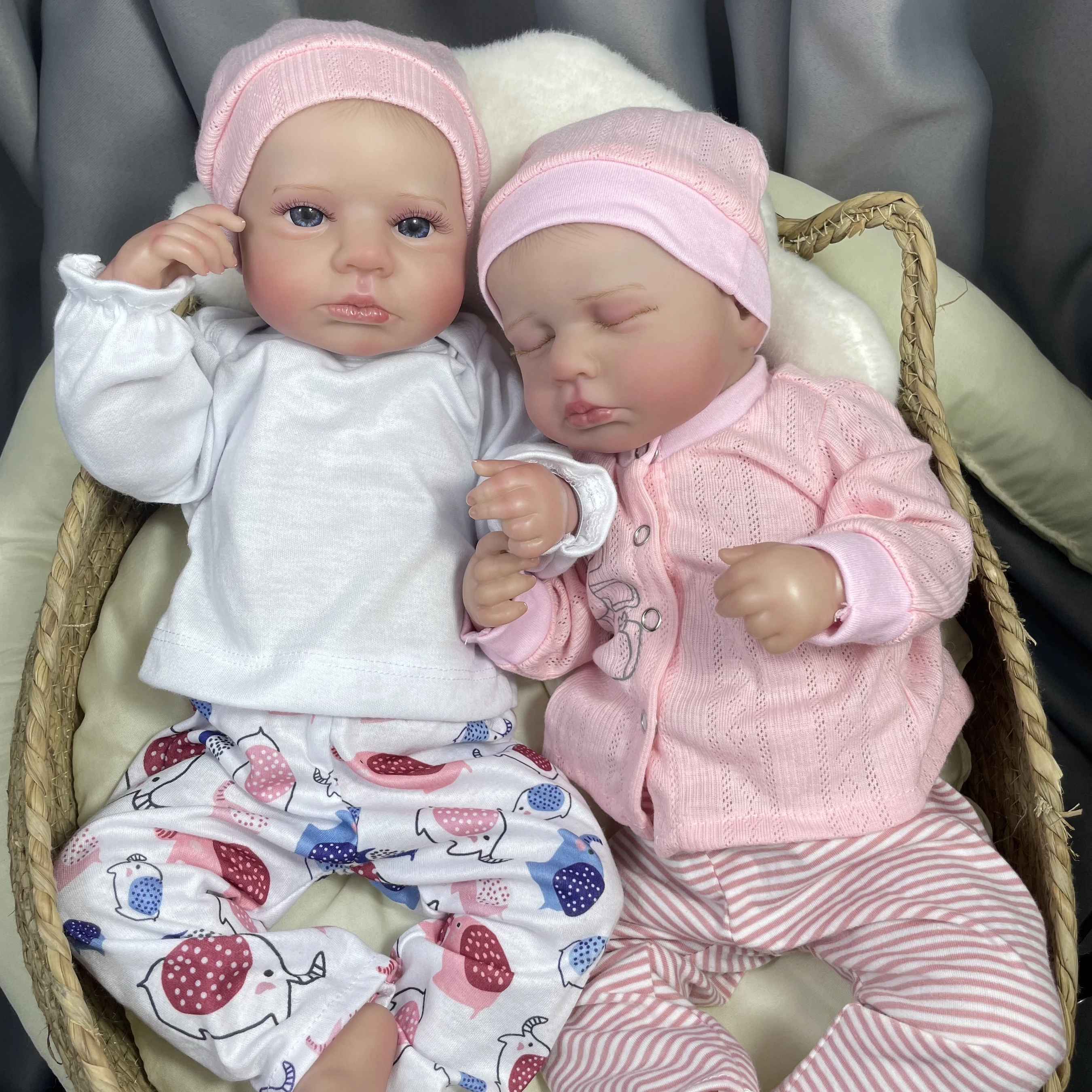 50CM Finished Reborn Baby Dolls LouLou Twins Girl Lifelike Silicone Vinyl Newborn 3D Skin DIY Toy Christmas Gift For Kids