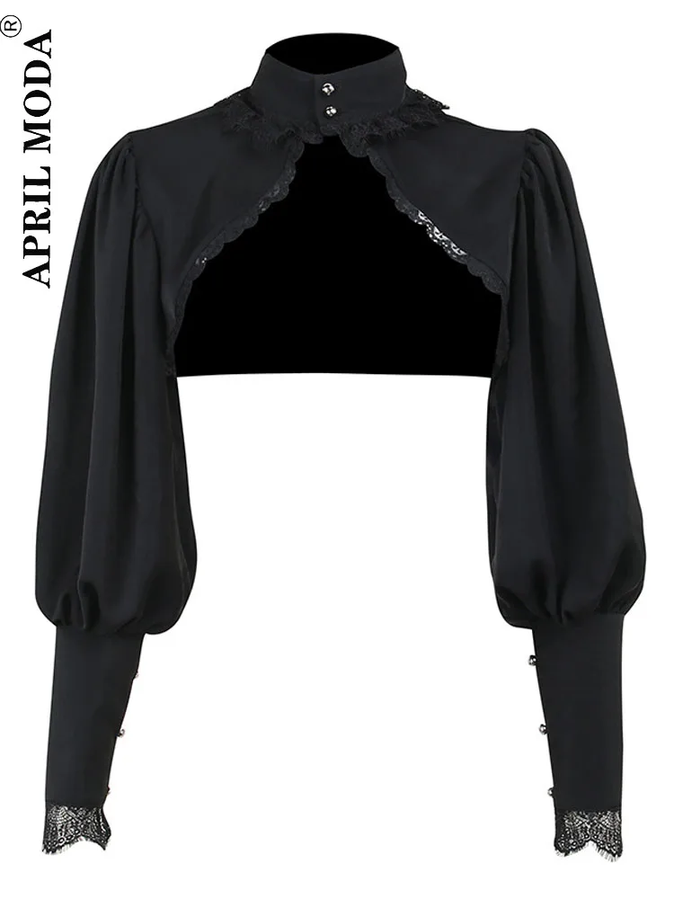 Lace Gothic Black Short Steampunk Crop Jacket 2025 Kawaii Vintage Gorgeous Palace Blouse Women Party new Bolero Victorian Coat Corset