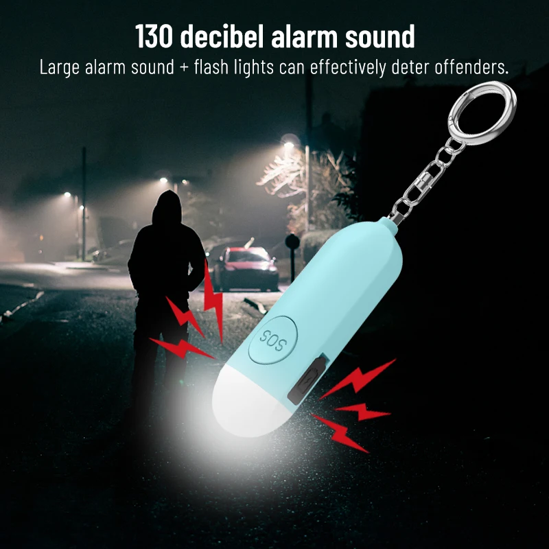 FUERS 130dB Self Defense Alarm with LED Light Rechargeable Women Kids Personal SOS Defense Safety Alarm Key Chain Emergency